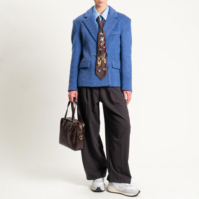 Tensione in-Giacca cappotto doppiopetto velour melange - celeste