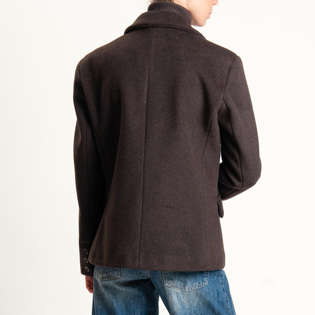 Tensione in-Giacca cappotto doppiopetto velour melange - moro