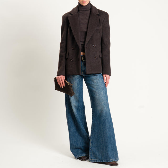 Tensione in-Giacca cappotto doppiopetto velour melange - moro