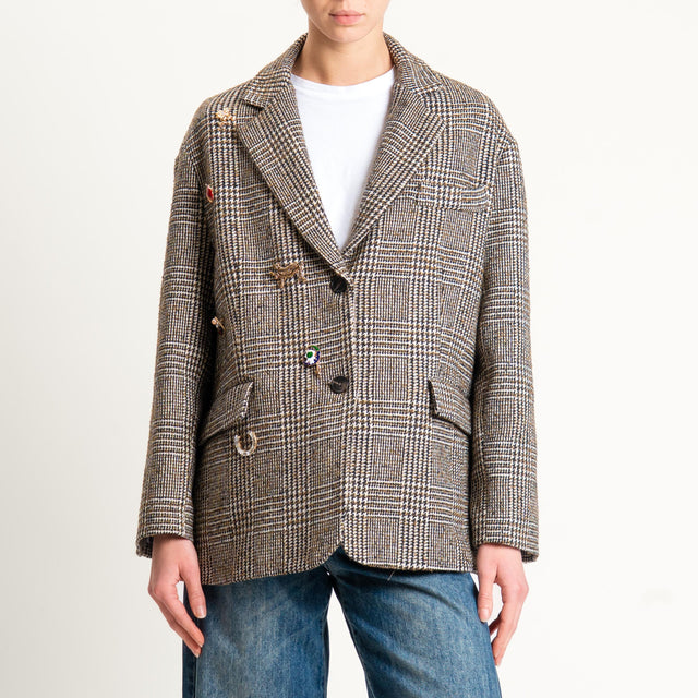 Tensione in- Giacca over principe di galles con spille - sand/moro/nero