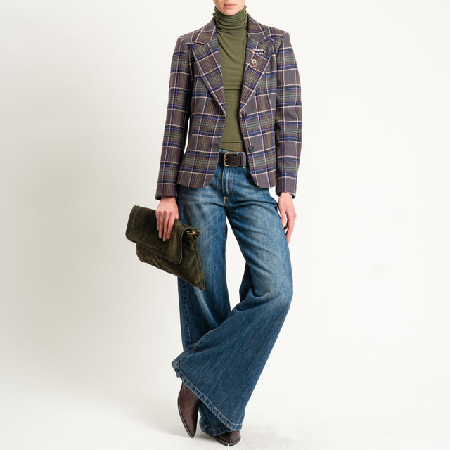 Chaqueta de franela con cuadros y alfileres - Morado/Marrón oscuro/Militar