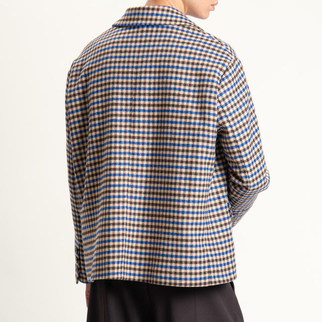 Tensione in- Giacca doppiopetto quadri misto lana - beige/royal/moro