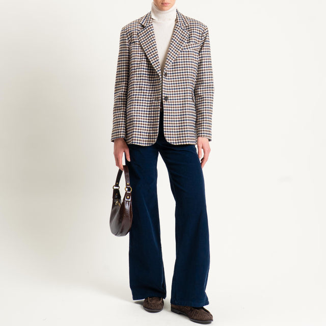 Tensione in-Giacca quadri misto lana - latte/moro/blu