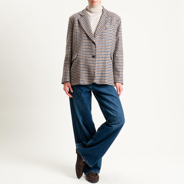 Tensione in-Giacca quadri misto lana - latte/moro/blu