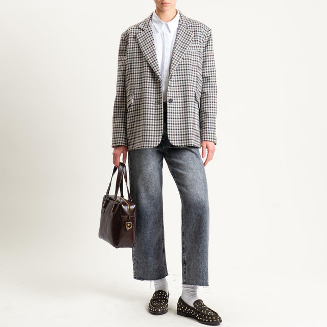 Tensione in-Giacca quadri misto lana - latte/moro/grigio