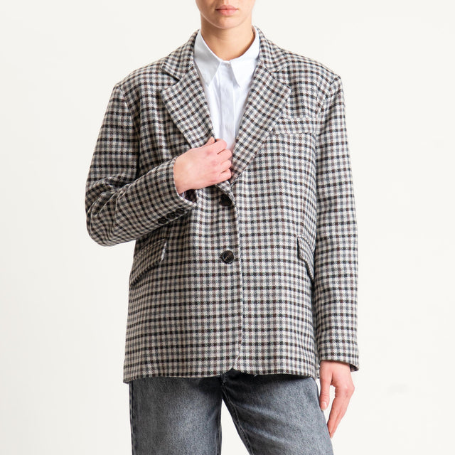Tensione in-Giacca quadri misto lana - latte/moro/grigio