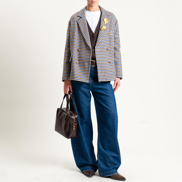 Tensione in-Giacca doppiopetto quadri con spille - beige/royal/moro