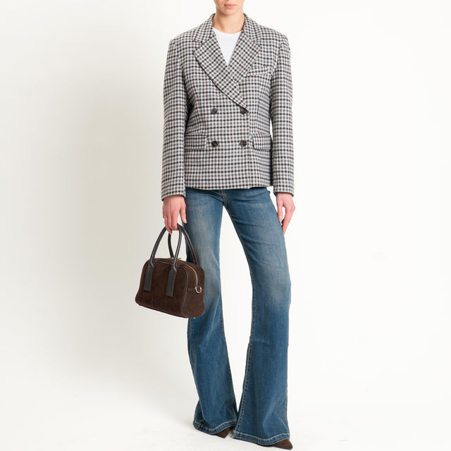 Tensione in-Giacca quadri doppiopetto misto lana - latte/moro/grigio