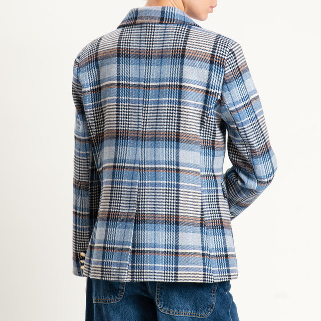 Tensione in-Giacca principe di galles misto lana - celeste/latte/cuoio