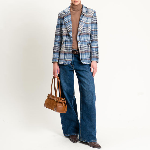 Tensione in-Giacca principe di galles misto lana - celeste/latte/cuoio