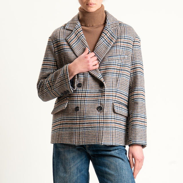 Tensione in-Giacca principe di galles doppiopetto - latte/cuoio/nero