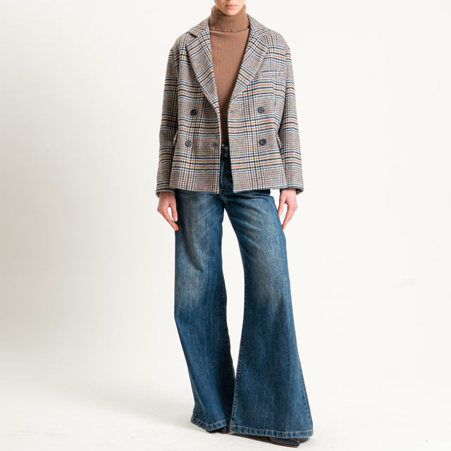 Tensione in-Giacca principe di galles doppiopetto - latte/cuoio/nero