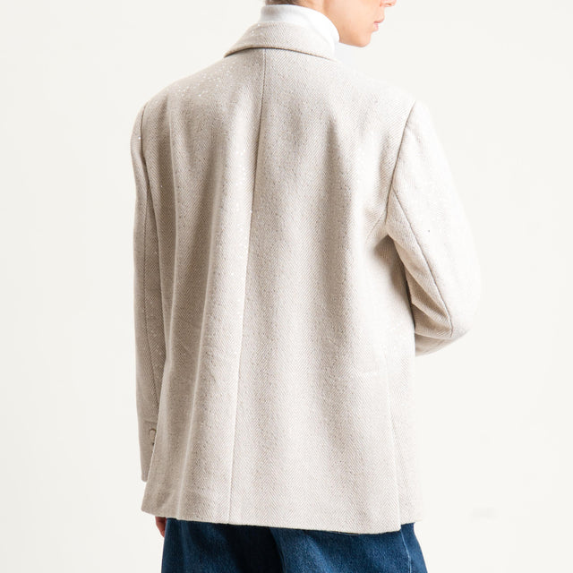 Tensione in-Giacca spinata misto lana con paillettes - panna