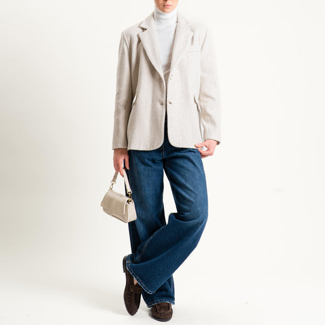 Tensione in-Giacca spinata misto lana con paillettes - panna