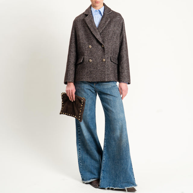 Tensione in-Giacca chevron doppiopetto misto lana - moro/latte