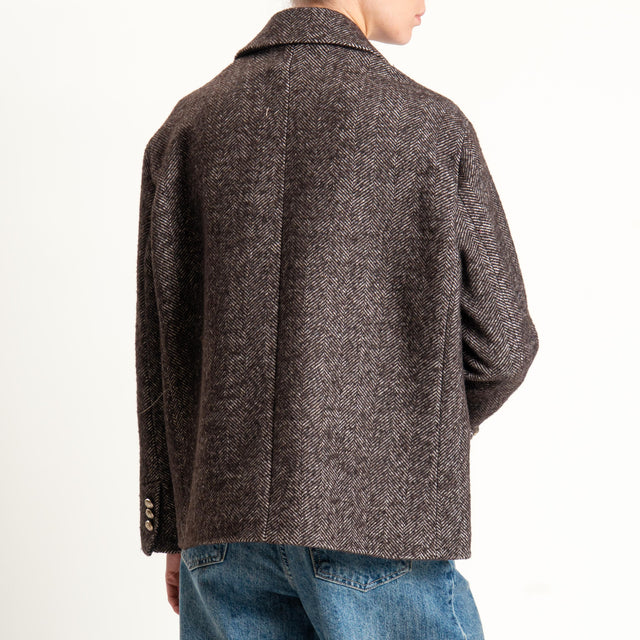 Tensione in-Giacca chevron doppiopetto misto lana - moro/latte