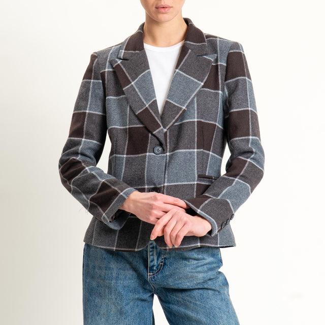 Tensione in-Giacca quadri misto lana - moro/grigio