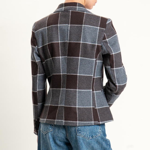 Tensione in-Giacca quadri misto lana - moro/grigio