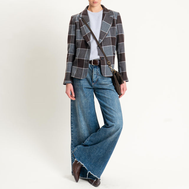 Tensione in-Giacca quadri misto lana - moro/grigio