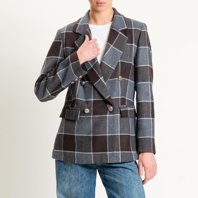 Tensione in-Giacca quadri doppiopetto misto lana - moro/grigio