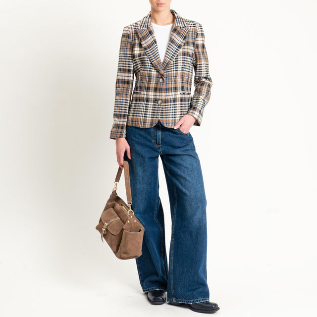 Tensione in-Giacca check misto lana - beige/cuoio/nero