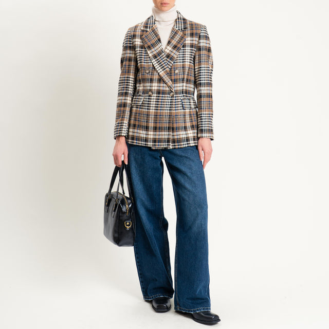 Tensione in-Giacca check doppiopetto misto lana - beige/cuoio/nero