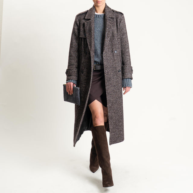 Tensione in-Cappotto chevron misto lana con cintura - moro/latte