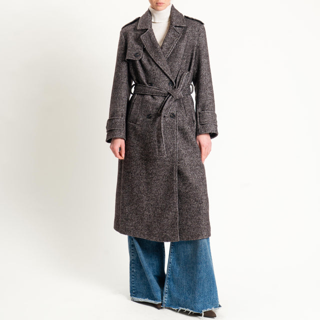 Tensione in-Cappotto chevron misto lana con cintura - moro/latte