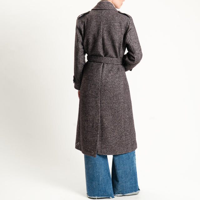 Tensione in-Cappotto chevron misto lana con cintura - moro/latte