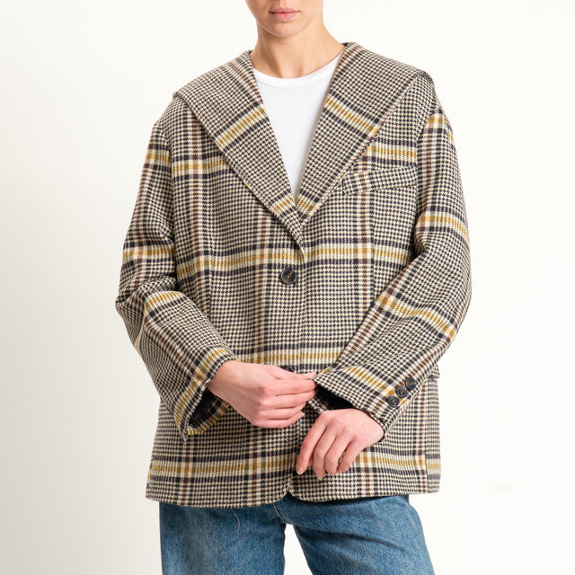 Tensione in-Giacca principe di galles con cappuccio - giallo/sand/moro