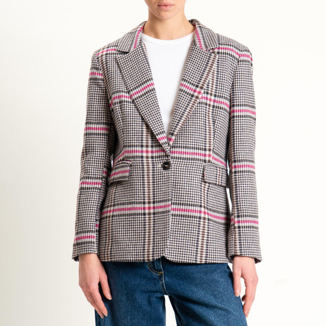 Tensione in-Giacca check misto lana - rosa/nero/fucsia