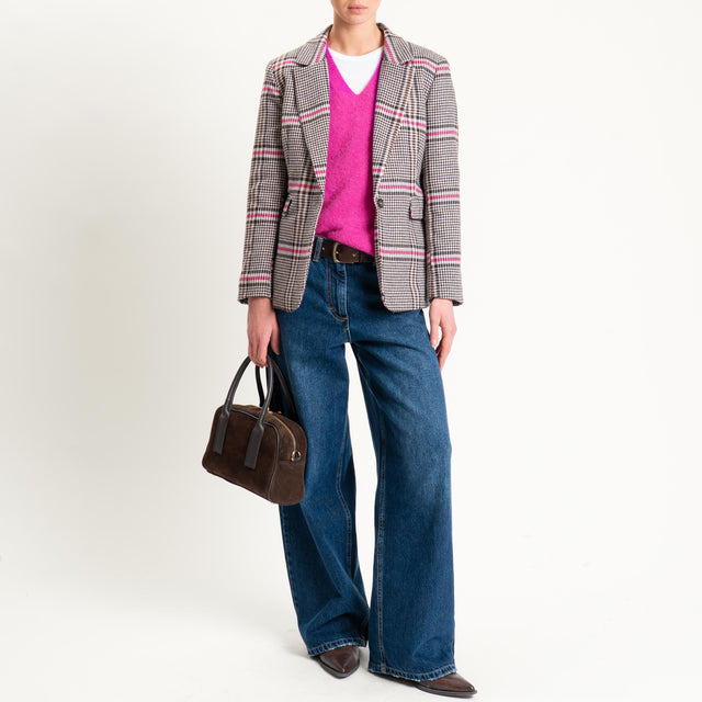 Tensione in-Giacca check misto lana - rosa/nero/fucsia