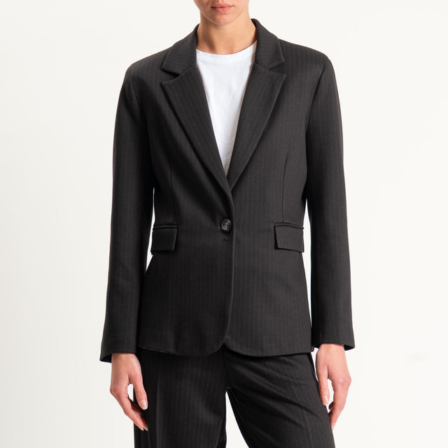 Tensione in-Giacca un bottone punto milano gessata - moro