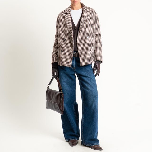 Tensione in-Giacca pied de poule con guanti similpelle moro - beige/moro/moro