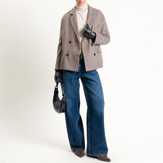 Tensione in-Giacca pied de poule con guanti similpelle nero - beige/moro/nero