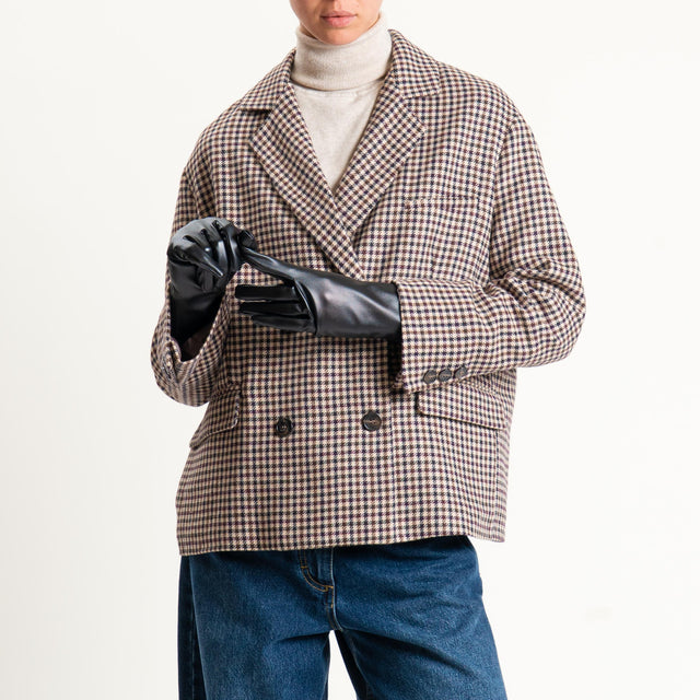 Tensione in-Giacca pied de poule con guanti similpelle nero - beige/moro/nero