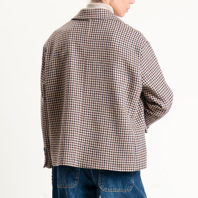 Tensione in-Giacca pied de poule con guanti similpelle nero - beige/moro/nero