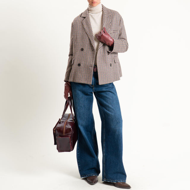 Tensione in-Giacca pied de poule con guanti similpelle vino - beige/moro/vino