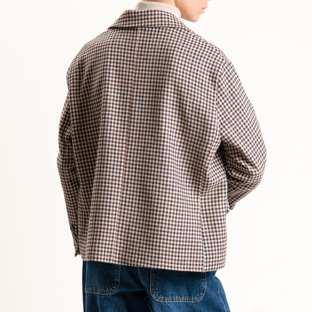 Tensione in-Giacca pied de poule con guanti similpelle vino - beige/moro/vino