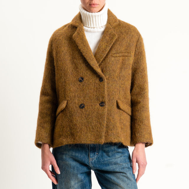 Tensione in-Giacca doppiopetto misto alpaca - Senape