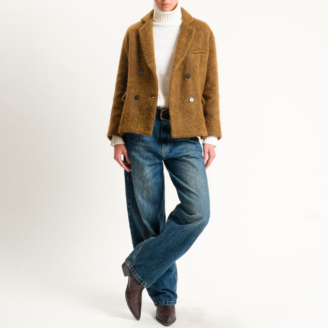 Tensione in-Giacca doppiopetto misto alpaca - Senape