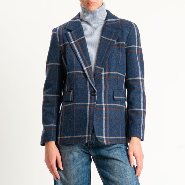 Tensione in-Giacca check misto lana - blu/cuoio/latte