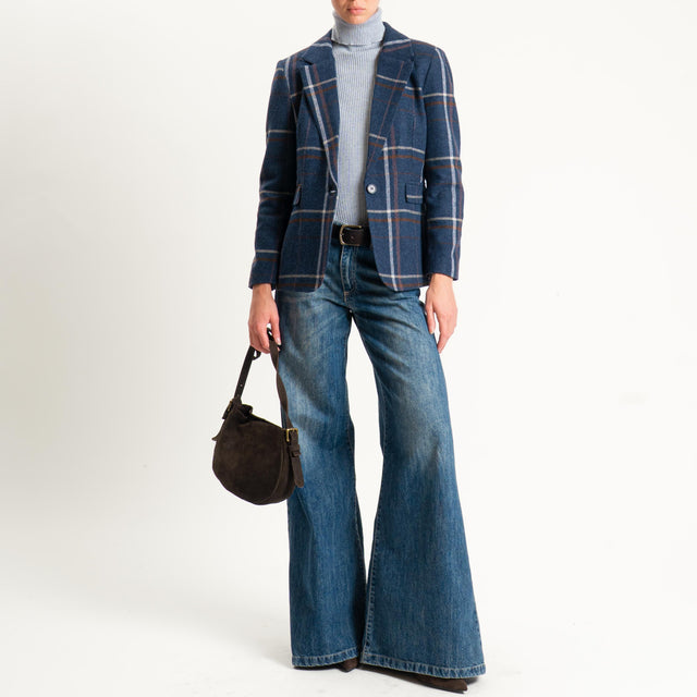 Tensione in-Giacca check misto lana - blu/cuoio/latte