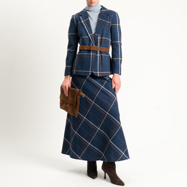 Tensione in-Giacca check misto lana - blu/cuoio/latte