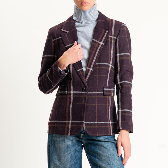 Tensione in-Giacca check misto lana - bordeaux/cuoio/latte