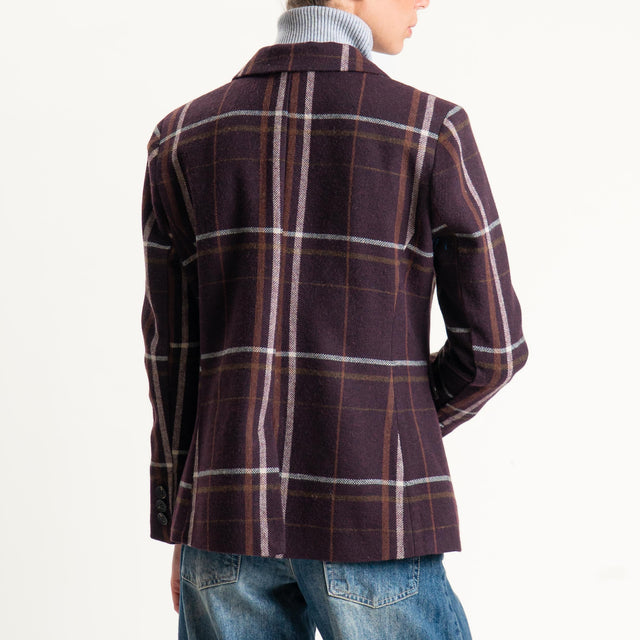 Tensione in-Giacca check misto lana - bordeaux/cuoio/latte