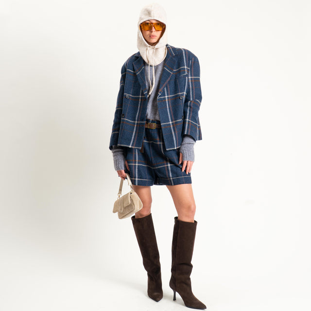 Tensione in-Giacca check misto lana con balaclava - blu/cuoio/latte/casha