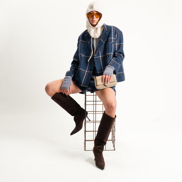 Tensione in-Giacca check misto lana con balaclava - blu/cuoio/latte/casha