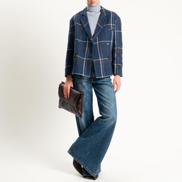 Tensione in-Giacca check misto lana con balaclava - blu/cuoio/latte/grigio