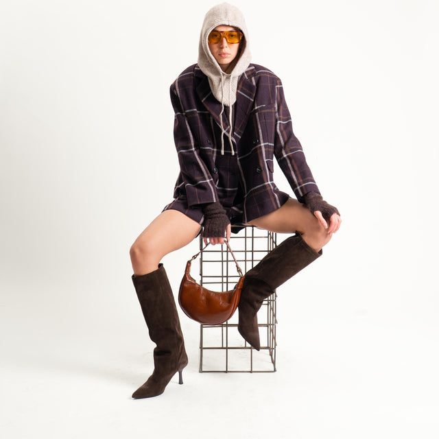Tensione in-Giacca check misto lana con balaclava - bordeaux/cuoio/latte/beige